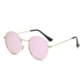 Retro ronde metalen zonnebril met roze lenzen, stijlvolle vintage brillen voor uniseks. - Vintage Ronde Gepolariseerde Stijl (3447) / Roestvrijstalen Frame / Gouden Frame met Roze Spiegelglazen