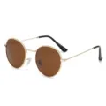 Lunettes de soleil rondes vintage avec verres marron et monture fine en métal doré pour hommes. - Style Rond Polarisé Vintage (3447) / Monture en Acier Inoxydable / Monture Dorée avec Verres Thé