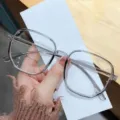 Montura de gafas cuadrada transparente mujer anti luz azul ordenador elegante - Gris Transparente / Estuche para gafas + Paño
