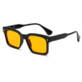 Trendy black square sunglasses with vibrant orange lenses for men and women, stylish street wear. - Regular / Shiny Black Orange Lens