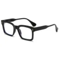 Black thick frame optical glasses with gold side metal accents, clear lenses for daily wear. - Regular / Shiny Black Anti-blue Light