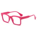 Pink chunky square frame sunglasses with gold arrow rivets, trendy fashion eyewear. - Regular / Rose Red Blue Light Blocking