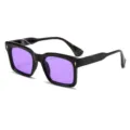 Black square sunglasses with purple lenses and marble temples, stylish street fashion eyewear. - Regular / Black Marble Purple Lenses