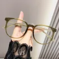 Gafas anti luz azul ultraligeras de estilo coreano con montura de té frío para mujer. - Bloqueo de Luz Azul Sin Graduación / Montura Verde Oliva