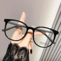 Estilo coreano ligera montura de gafas anti luz azul gran marco negro óptico de moda - Bloqueo de Luz Azul Sin Graduación / Montura Negra Brillante