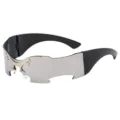 Cyberpunk futuristic wraparound sunglasses for men and women Y2K street style eyewear - Black Frame Silver Mirror (7013-5) / Colorful Silver