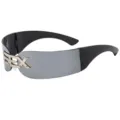 Cyberpunk futuristische Sonnenbrille mit Metallbuchstaben Dekoration für Party Mode. - Schwarzer Rahmen Silberspiegel
