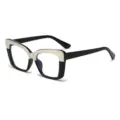 Oversized color block blue light blocking glasses for women, stylish black and metal frame. - Butterfly Frame (89225) / Beige and Black