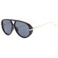Retro Y2K double-beam aviator sunglasses for women, large black frame sun protection eyewear. - Black Frame Grey Lens