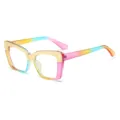 Oversized blue light blocking glasses with chic gradient rainbow temples and gold metal brow bar. - Butterfly Frame (89225) / Gold and Multicolor