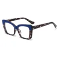 Stylish large frame blue-light blocking glasses with chic tortoise and blue color block design. - Butterfly Frame (89225) / Blue and Brown Leopard