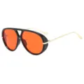 Chunky retro double-beam aviator sunglasses for women, Y2K large frame sun glasses. - Black Frame Red Lens