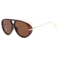 Retro oversized aviator sunglasses for women with thick brown frame and gold metal temples. - Tea Frame Tea Lens