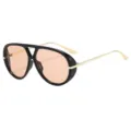 Retro Pilot Sunglasses Black Thick Frame Pink Lens Y2K Street Style UV Protection Eyewear - Black Frame Light Tea Lens