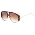 Y2K Retro Double Bridge Aviator Sunglasses with Brown Gradient Lenses Large Frame Women - Gradient Tea Frame Double Tea Lens
