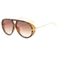 Retro double-bridge aviator sunglasses for women, oversized vintage Y2K sun shades with side shields. - Tortoiseshell Frame Brown Lens
