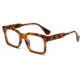 Classic tortoiseshell square frame glasses variant with stylish metal rivet details for daily wear. - Regular / Tortoise Anti-Blue Light