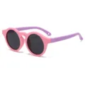 Occhiali da sole tondi retrò per bambini, montatura rosa con stanghette viola chic. - Montatura Rosa Gambe Viola