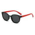 Kids polarized sunglasses with black round frame and red silicone temples for daily wear. - C7 Black Frame Red Legs