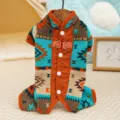 Close-up detail of winter fleece pet jumpsuit featuring ethnic geometric pattern and cozy orange trim. - XS (Back Length 20cm, 0.5-1.5kg) / Canna Orange Ethnic Style