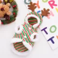 Cute Christmas pet costume with reindeer antlers and striped fleece design for small dogs. - XS (Chest 30cm, Back Length 20cm) / Red and Green Striped Elk Cotton-Padded Coat