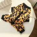 Leopard print fleece pet four-leg warm winter clothes for cute dogs and cats, soft apparel. - XS (Back Length 20cm, 0.5-1.5kg) / 497 Four-Legged Black Leopard Dinosaur