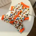 Warm fleece pet clothes four-leg dog cat winter apparel with dinosaur spikes and leopard print. - XS (Back Length 20cm, 0.5-1.5kg) / 497 Four-Legged Orange Leopard Dinosaur