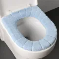 Dicker Pluesch Toilettensitzbezug Einfarbig Blau Waschbar Warm O-Form Bad Zubehoer - Blau