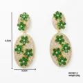 Gold grüne Blume Kristall ovale Ohrringe Statement Ohrhänger für Damen Modeschmuck. - Grün (E01967-3)