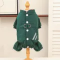 Warm green dog winter jumpsuit four-legged fleece pet clothes for small dogs puppy teddy. - S / Dark Green