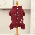 Warm four-legged dog jumpsuit in maroon for small medium pets fleece lined winter dog coat detail - S / Burgundy