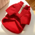 Close-up of red textured pet sweater detail, featuring a half-zipper design for small dogs cats. - XS(Chest 30cm 0.5-1.5kg) / Red Ripple Half-Zip