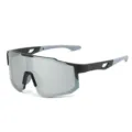 Gafas de sol deportivas para ciclismo al aire libre gran marco lentes de espejo antiviento. - Montura Negra Espejo Plateado