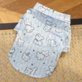Blue striped dog pajamas with cute puppy print, small pet apparel, comfortable home wear. - S / Shirt / Blue Dog
