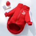 Red and white pet fleece hoodie with zip up collar, stylish sportswear for dogs and cats. - S (Bust 40CM) / Zipper Red Hoodie