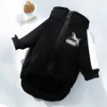 Close-up detail of warm winter pet hoodie featuring black and white color block and front zipper. - S (Bust 40CM) / Zipper Black Hoodie