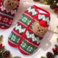 Christmas pet knitted vest detail shot, cute bear plush doll decor, warm winter dog clothes. - M (Bust 40cm, Weight 5-8kg) / Green and Red Knitted Snowflake Bear Christmas Vest