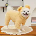 Lindo ropa para perro amarillo con capucha cuatro patas forro polar cálido mascotas pequeñas - XS(Pecho 30cm 0,5-1,5kg) / Mono Amarillo