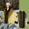 Gradient faux cashmere knitted cape cloak coat with fur collar winter warm outerwear - Gradient Faux Fur Collar with Slit - Dark Green