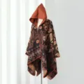 Ethnic style hooded knitted cape for women, retro floral patterned winter warm shawl cloak. - Small Paisley / Cloak / Caramel color