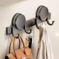 Heavy duty suction cup wall hook, punch-free 4-hook coat rack for bathroom, kitchen and door. - 4-Hook Style / Gunmetal