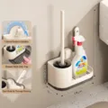 Cream wall-mounted toilet brush holder set with crevice brush, ABS material, 35x19cm - Suction Cup Dead-Corner-Free Toilet Brush / Creamy White
