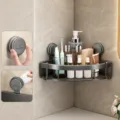 Suction cup bathroom corner shelf shower organizer space aluminum wall mount rack 30cm - Single Tier Triangular Basket / Gunmetal Gray