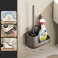 Wall mounted toilet brush holder set with suction cup, grey plastic bathroom cleaning organizer. - Suction Cup Dead-Corner-Free Toilet Brush / Gunmetal Gray
