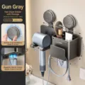 Support de sécheur de cheveux sans perçage mural organisateur de salle de bains gris - Gris Pistolet Amélioré avec Gobelet