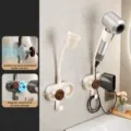 Punch-free hair dryer holder, wall mounted suction cup bracket for bathroom storage tool - Walnut Grain With Nozzle Bracket / 2 Pieces/Pack / Creamy White