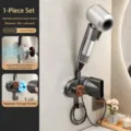 Punch-free suction cup hair dryer holder, ABS silicone bracket with magnetic nozzle storage. - Walnut Grain With Nozzle Bracket / 1 Piece / Gunmetal Gray