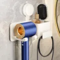 Wandhalterung Föhn Halterung ohne Bohren Saugnapf Badezimmer Organizer für Haartrockner - Haartrocknerhalter + Aufbewahrungszylinder / Milchweiß