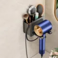 Suction hair dryer holder wall mounted punch free bathroom organizer for styling tools - Hair Dryer Holder with Cylinder / Gun Grey