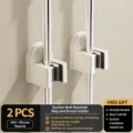 Suction Cup Mop Holder Wall Mounted Broom Clip Punch Free Bathroom Organizer Tool - 2-Piece Set / Cream White